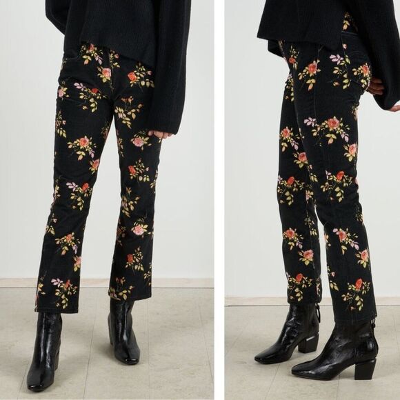 R13 Black Kick‎ Fit Floral Print High Rise Cropped Flare Pants Size 27 - Picture 8 of 13